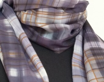 Dusty blue terracotta checked silk and cotton shawl,checked blue shades scarf,silk scarf checked