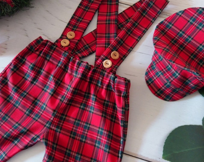 Ready,Vintage Red classic checked pants,retro Scottish Red tartan kids suspender pants,Boho red check pants, retro rote gingham hose vintage