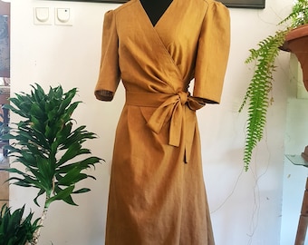Colors#Mother&daughter Elegant Vintage envelope linen,retro linen wrap dress short sleeve Casual elegant dress,Leinen damen kimono kleid