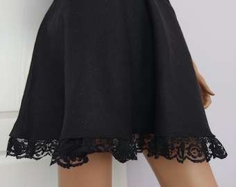 Linen mini/midi black skirt with lace, linen loose fitting classic boxy short sleeves top, linen black clothes set,Damen Leinen Rock Bluse