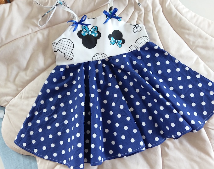 Colors#new Mouse ears pinafore dress, mouse heads pink polka dot summer dress, mouse birthday outfit, mouse pink dress