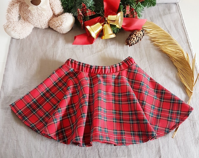 Ready,Skater circle skirt /girl Scottish check tartan traditional skirt,beige/grey/red/navy tartan check plaid skirt