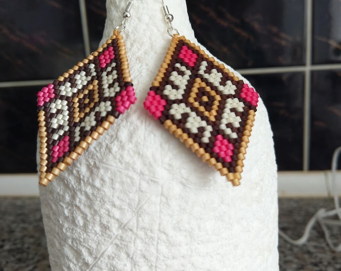 Extra must have Aztec print embroidered beads hanging earrings, vintage hanging beads earrings,Ohrringe mit Aztekenmuster
