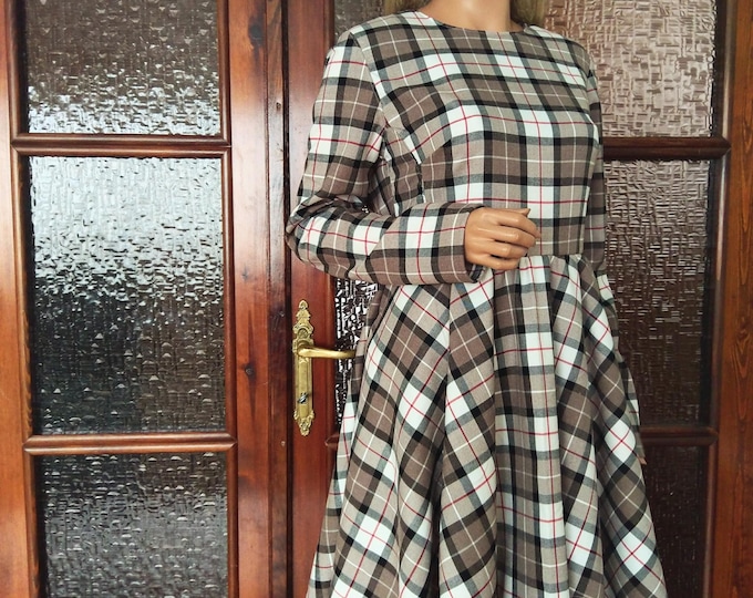 Colors#Classic elegant checked dress,checked Christmas dress, woman tartan plaid dress red, Damen kleid