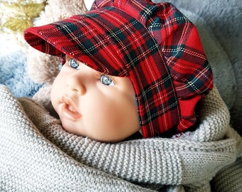 Scottish Red  classic tartan check kids hat with a visor, kids tartan check hat, red checkered cap