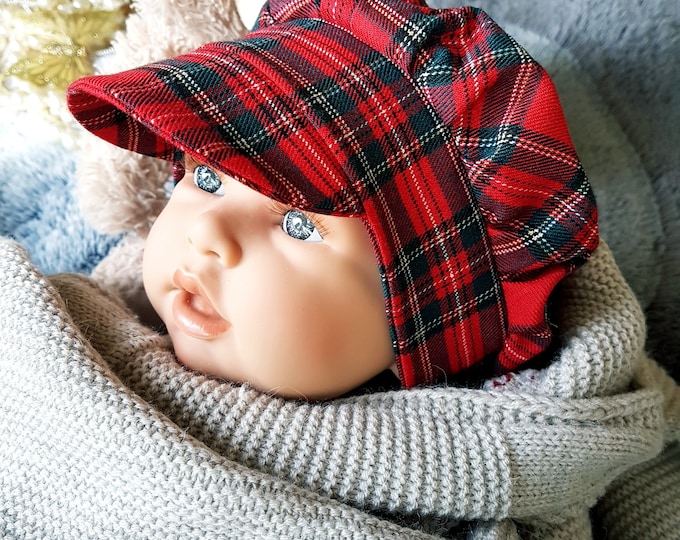 Scottish Red  classic tartan check kids hat with a visor, kids tartan check hat, red checkered cap