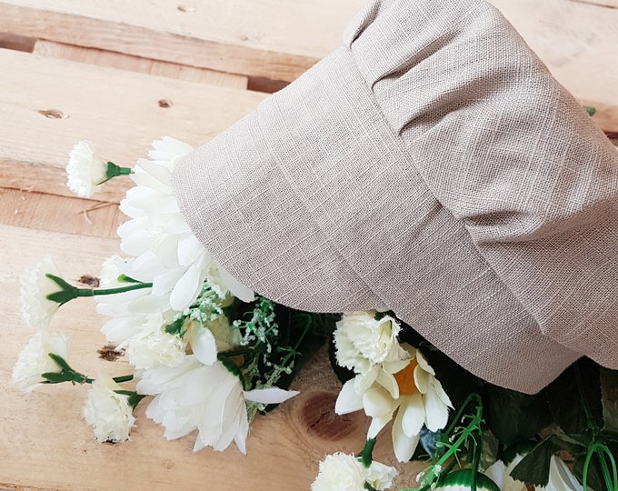 Summer beige linen hat, beige linen cap with a visor, natural linen kids cap, sun protect summer linen cap