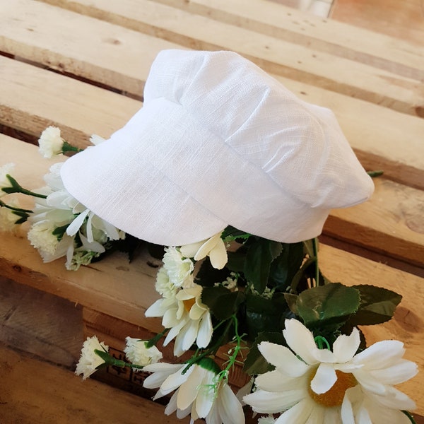 Summer white linen hat, white boy linen cap with a visor, natural linen antialergenic hat boy cap, sun protect linen kids cap