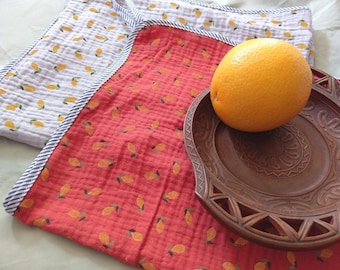 2pcs set#Muslin  kitchen towel, lemon muslin double gauze towel, terracotta /grey kitchen muslin towel#kuchen aus Musselin, gift for her