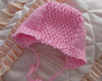 Extra soft knitted pink baby girl adjustable hat, alpaca wool knitted warm soft girl hat, Neugeborene Wollen Hat