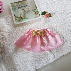 Mamá y yo falda rosa satinada, falda de lazo de lentejuelas doradas, falda de niña rosa satén, rosa satinada Rock für Mädchen imagen 3