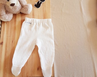 New colors#Organic cotton Muslin double gauze footed baby pants, neutral white Muslin newborn pants,unisex Musselin hose fur Neugeborene