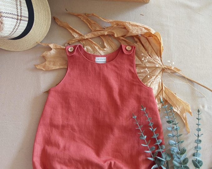 Colors#Linen unisex vintage baby bubble romper,Boho neutral linen baby romper,retro white linen baby onesie,summer sunsuit,Leinen Strampler