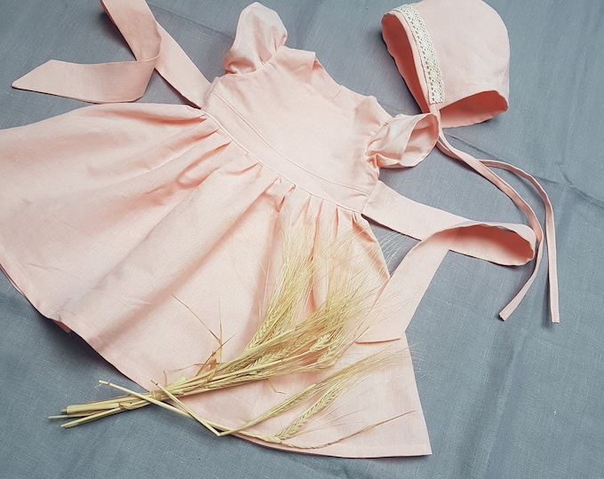 Linen baby girl dress,linen pink flutter sleeve baby dress, linen dress,fluffy sleeve girl linen dress, Leinen baby kleid