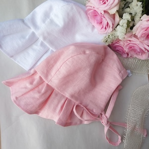 Colors#Linen baby bonnet, ruffled linen bonnet,linen baby girls sun hat, boho bonnet, retro brimmed linen bonnet