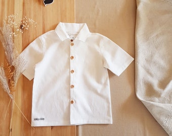 Linen boy white shirt,white linen boy shirt, short sleeve white linen shirt, Leinen