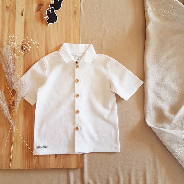 Chemise blanche garçon en lin, chemise garçon en lin blanc, chemise en lin blanc à manches courtes, Leinen