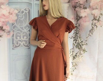 crepe terracotta bridesmaid dresses Sample Terracotta Rust Brooke Satin Dress main image 1