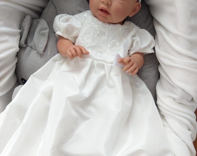 Christening ivory long dress, guipure elegant long skirt puffy short sleeves baby girl christening gown, weiß Kleid Baby