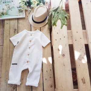 White linen long sleeve neutral baby baptism romper,coming home,linen baby playsuit/jumpsuit/sleepsuit,Weißer Leinen Strampler