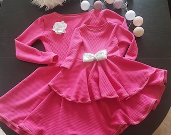 Mother and daughter set,Matching mam and twirl skirt mini dress, pink Mother&daughter quilted fabric dresses,Mutter und Tochter Kleider Set
