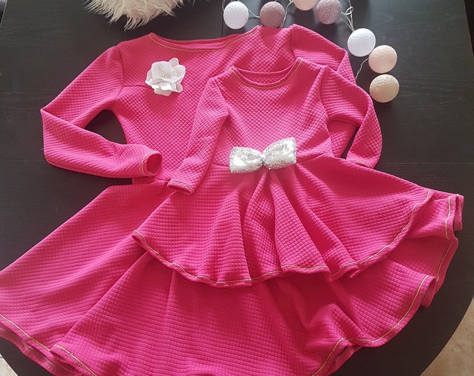 Mother and daughter set,Matching mam and twirl skirt mini dress, pink Mother&daughter quilted fabric dresses,Mutter und Tochter Kleider Set
