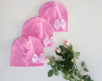 Pink personalised beanie hat,women/kids personalised beanie,Beanie und Loop Set,Jersey kindermütze,mädchen junge mütze , mützen set