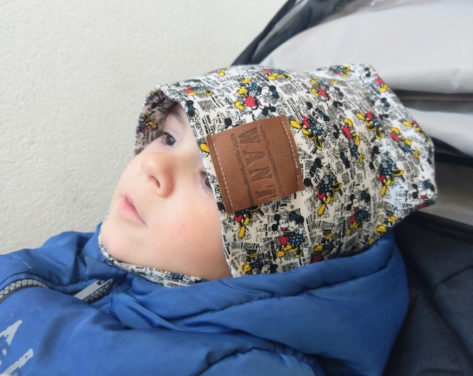 2pcs Extra price Mütze,kindermütze,Kinderstirnband maus,Jungen stirnband mädchen junge mütze black,Maus mützen set,maus beanie hat and snood