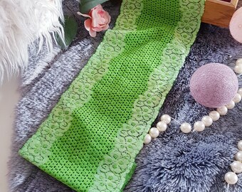 Lingerie guipure 14 cm width Only 5 eu/m green lace stretch guipure, DIY accessories green lace elastic, underwear handmade guipure