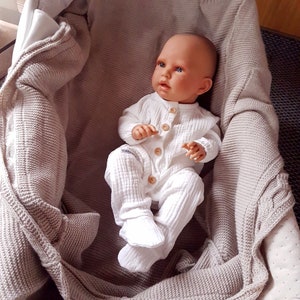 Coming home  Muslin triple gauze footed romper,Neutral white Muslin long sleeve footed romper,Musselin overall für Neugeborene