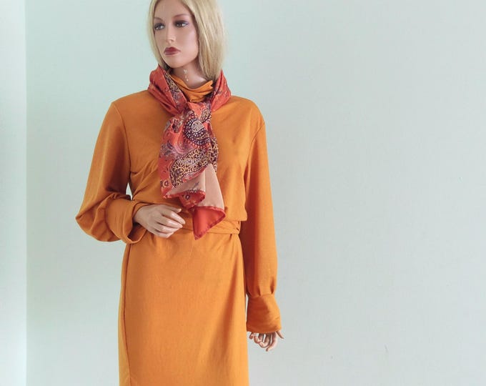 Mustard woman high neck blouse and skirt set, Woman wide sleeve cuffs blouse, ruffled mustard skirt, Damen Rock mustard.