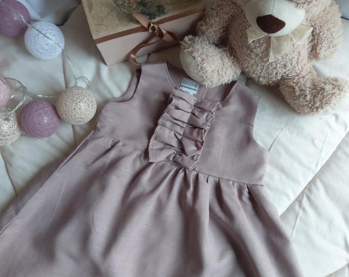 Solid linen baby dress,classic sleeveless girl linen dress,ruffled exclusive linen dress,light gray basic linen dress, Leinen baby kleid
