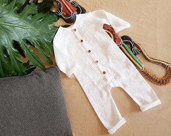 Elección de color /Ropa blanca de manga larga neutral bebé niño/niña romper, traje de dormir de lino recién nacido, traje de bebé que regresa a casa, traje de juego/mono de lino