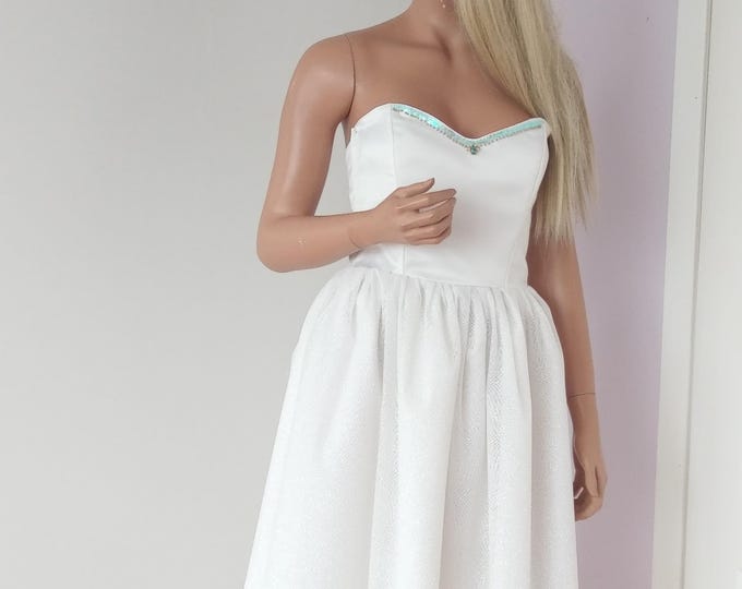 Corset satin sleeveless ecru hand embroidered sparkle dress, fitted shiny midi wedding christening birthday occasion dress,elegant unique