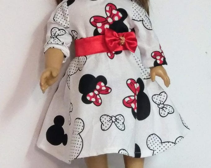 Dress for 18 inches doll,mouse heads doll dress, red satin bow dress doll
