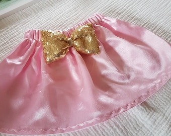 Mom and me Satin pink skirt, golden sequin bow skirt, pink girl  skirt sateen, Satin rosa Rock für Mädchen