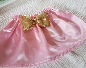 Mom and me Satin pink skirt, golden sequin bow skirt, pink girl  skirt sateen, Satin rosa Rock für Mädchen