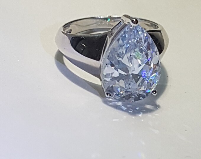 Extra nice big pear cut zirconium drop stone silver sterling 925 ring, gift for her silver 925
