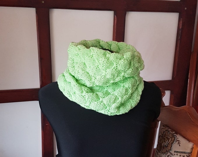 Soft women chunky cowl scarf,women/girls shawl,soft acrylic/polyamide green bubble print scarf,knitted women/girl tube scarf,Gift for her