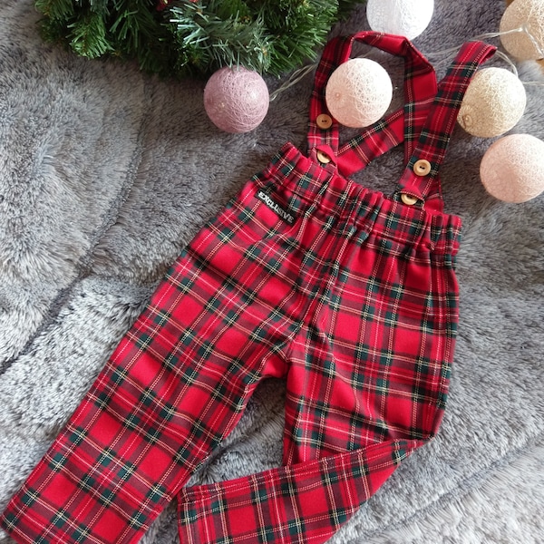 Ready,Vintage Red classic checked pants,retro Scottish Red tartan kids suspender pants,Boho red check pants, retro rote gingham hose vintage