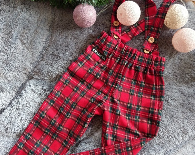 Ready,Vintage Red classic checked pants,retro Scottish Red tartan kids suspender pants,Boho red check pants, retro rote gingham hose vintage