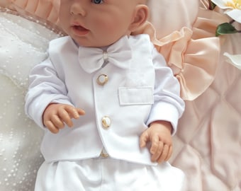 White baby boy suit 4pcs set, baby christening outfit, christening boy gown,weding/first birthday boy outfit white suit golden elements