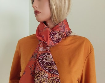 Extra soft Satin terracotta retro vintage woman scarf, satin terracotta shawl, big satin shiny golden terracotta shawl