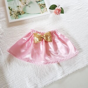 Mom and me Satin pink skirt, golden sequin bow skirt, pink girl skirt sateen, Satin rosa Rock für Mädchen imagem 2