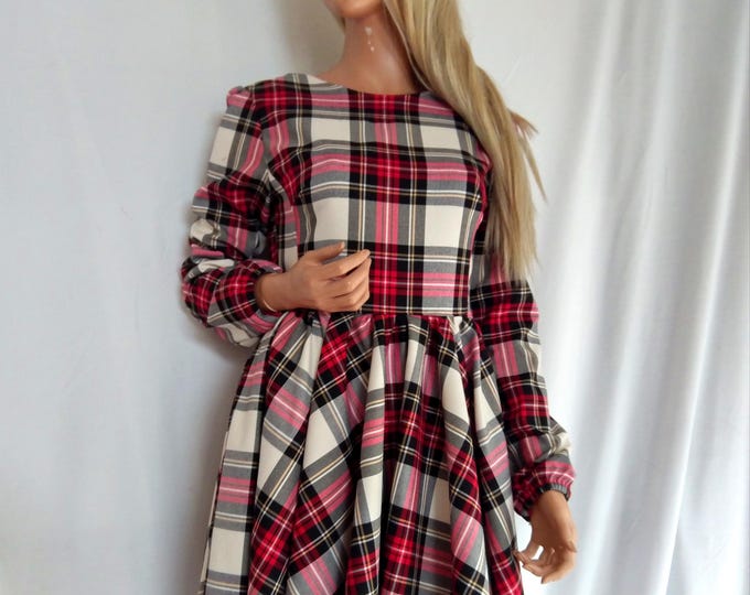 Colors#Classic elegant checked dress,checked Christmas dress, woman tartan plaid dress red, Damen kleid