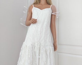 Elegant guipure 3d flower embroidered ivory unusual long mermaid maxi dress,wedding dress,