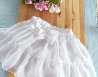 White chiffon puffy skirt, satin chiffon white party skirt, light layered birthday/wedding/christening skirt