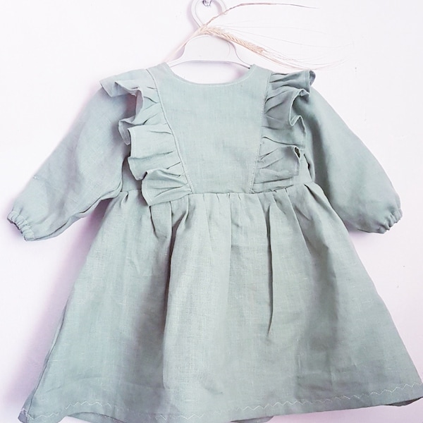 Colors# Linen Vintage christening dress,linen ruffled baby girl dress,Boho linen birthday dress,christening linen gown,Weißes Leinen kleid