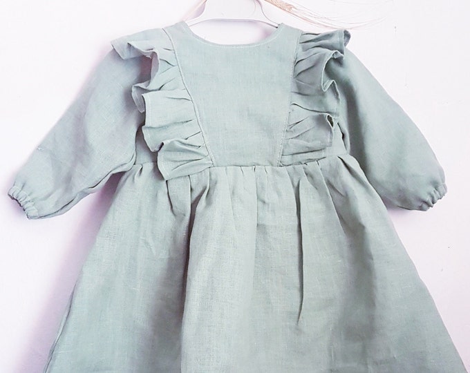 Colors# Linen Vintage christening dress,linen ruffled baby girl dress,Boho linen birthday dress,christening linen gown,Weißes Leinen kleid