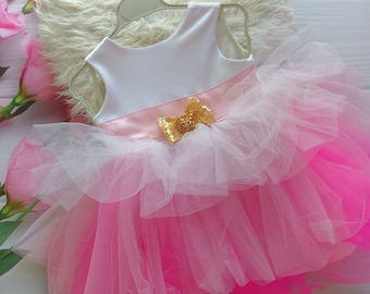 Girl first birthday tulle dress,baby party dress, flower girl dress, tulle girl dress, open back girls dress,fluffy tulle dress,wedding girl